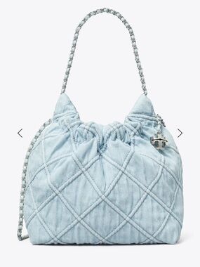 Tory Burch Light Blue Quilted Denim Drawstring Shoulder Bag